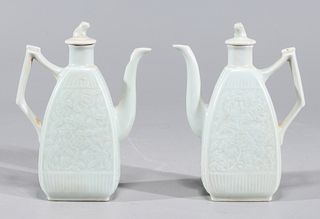 Two Small Chinese Celadon Glazed Porcelain Teapots