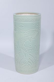 Chinese Celadon Glazed Porcelain Umbrella Stand