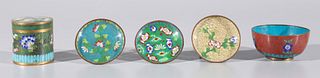Group of Five Antique Chinese Cloisonnes