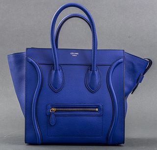 Celine Electric Blue Calfskin Luggage Handbag