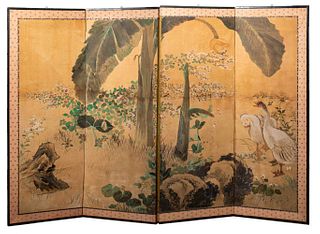 Chinese Antique Four Panel Folding Screen