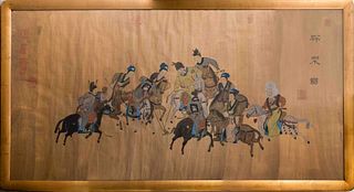 Chinese "A Game of Polo" Gouache on Silk