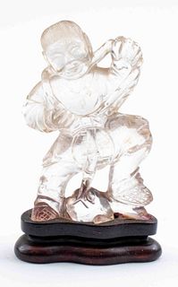 Asian Rock Crystal Carving of a Figure with Coin