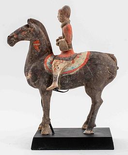 Chinese Painted Ceramic Equestrian Rider Statue