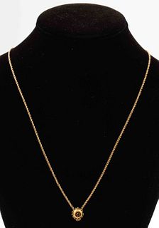 14K Gold Etruscan Style Garnet Pendant Necklace