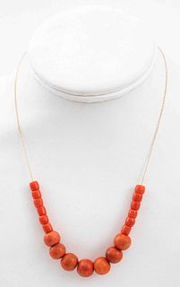 Vintage 14K Yellow Gold Coral Bead Necklace