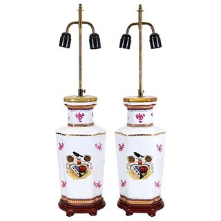 Chinese Export Armorial Porcelain Vase table Lamps
