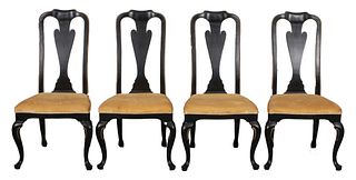 Queen Anne Style Ebonized Side Chairs, 4