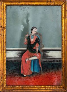 Indian Reverse Painting on Glass of Noblewoman