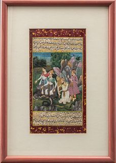 Indian Illuminated Manuscript with Snake Charmer