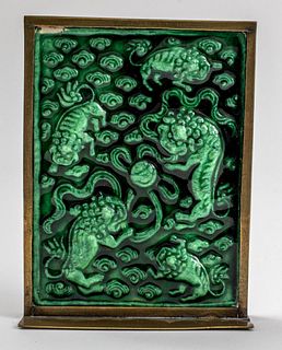 Chinese Green Glazed Ceramic Tile with Lions