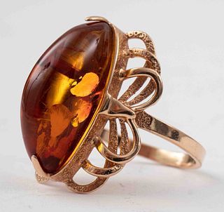 Vintage 14K Rose Gold Baltic Amber Lattice Ring
