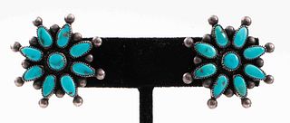 Native American Zuni Silver Turquoise Earrings