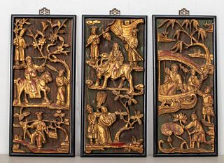 Chinese Giltwood Carved Plaques, 3