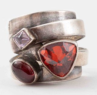Lilly Barrack Silver Garnet & Amethyst Ring
