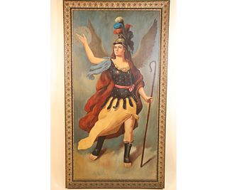 19th CENTURY ANGEL WARRIOR OIL ON CANVAS PAINTING