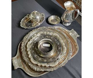 MIXED LOT OF ELEVEN SILVER PLATED SERVING PIECES