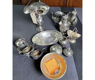 MIXED LOT OF 14 SILVER PLATED SERVING PIECES