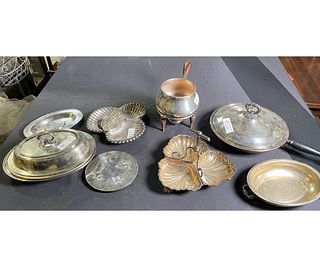 MIXED LOT OF TEN SILVER PLATED SERVING PIECES