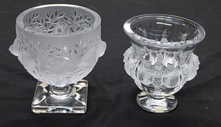 Lalique France Lot Of 2 Of Glass Urns.