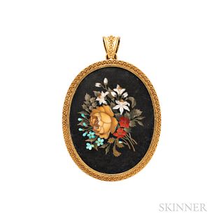 Antique Gold and Pietra Dura Pendant/Brooch
