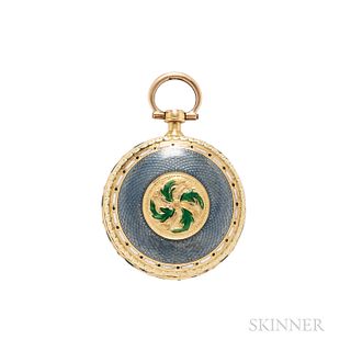 Antique 18kt Gold and Enamel Open Face Pocket Watch