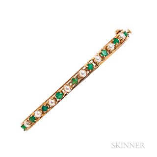 14kt Gold, Emerald, and Cultured Pearl Bracelet
