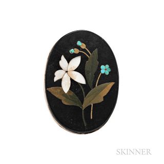 Gold and Pietra Dura Brooch