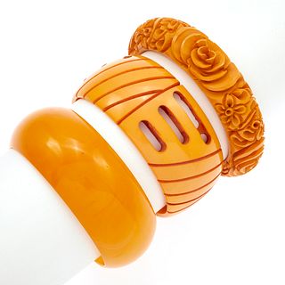 Group of Butterscotch Bakelite and Catalin Bracelets