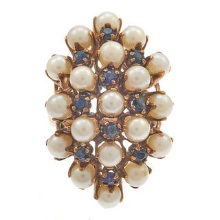 Cultured Pearl, Sapphire, 14k Ring
