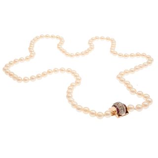 Diamond, Ruby, Cultured Pearl, 14k Necklace