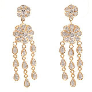 Pair of Diamond, 14k Yellow and White Gold Earrings