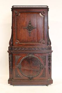 Antique Mahogany Campaign Style Postal Cabinet.