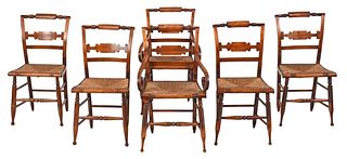 Set of Six American Classical Rush Seat Dining Chairs