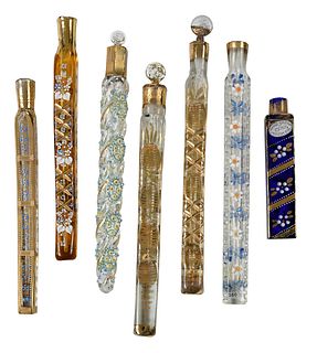 Seven Glass and Partial Gilt Lay Down Perfumes