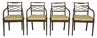Set of Four Regency Paint Decorated Open Armchairs