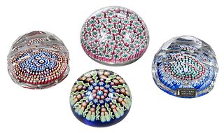 Four Millefiori Glass Paperweights