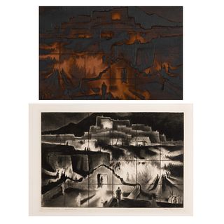 Gene Kloss, Christmas Eve Fires - Copper Plate and Cancellation Proof, 1960/1973