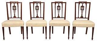 Set Four New York Federal Carved Mahogany Dining Chairs