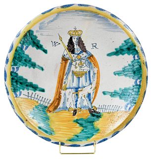 English Delftware 'King William' Royal Portrait Charger
