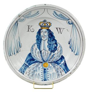 English Delftware 'King William' Royal Portrait Charger