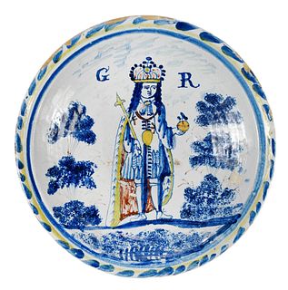 English Delftware 'King George' Royal Portrait Charger