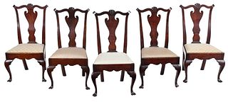 Set of Five Pennsylvania Chippendale Walnut Side Chairs