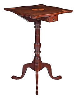 Fine Connecticut Federal Fan Inlaid Candlestand