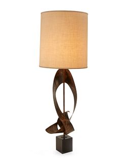 A Curtis Jere-stlye Brutalist metal table lamp