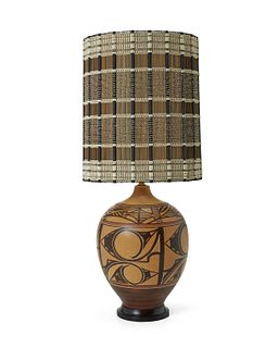 A large modern table lamp with Maria Kipp shade