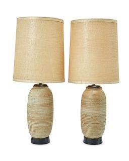 A pair of modern American studio pottery table lamps