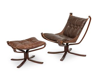 A Sigurd Ressell "Falcon" lounge chair and ottoman, for Vatne Mobler