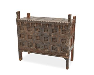 An Afghan carved wood dowry chest
