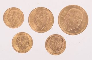 Five Mexican Gold Coins